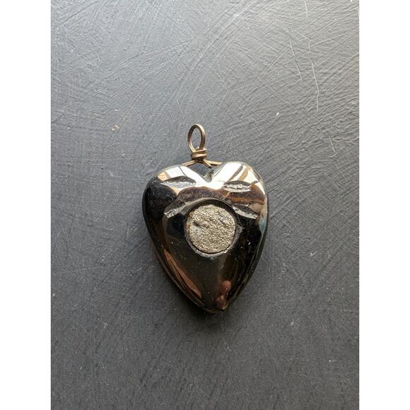 Antique Hematite and Pyrite Heart Pendant - Picture 3 of 7
